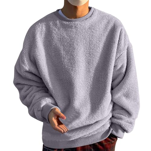 Herren Plüsch Pullover Teddy-Fleece Oberteile Oversize Sweatshirt Fuzzy Plüsch Teddy Pulli Tops für Herbst Winter (01 Dunkelgrau, 5XL) von Generisch