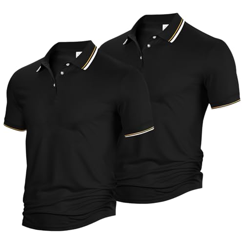 Herren Poloshirt 2er Set Kurzarm Baumwolle Polohemd Klassisches Atmungsaktiv Elastisch Sommer Golf Polo Tops Männer Regular Fit Tennis Polo mit Kontrast Stripes Outdoor Funktionsshirt von Generisch