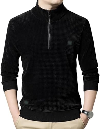 Herren Premium Half-Zip Alpaka Fleece Pullover Winter Thermo Fleece Gefüttert Sweater Weich Langarm Sweatshirt, Schwarz , L von Generisch