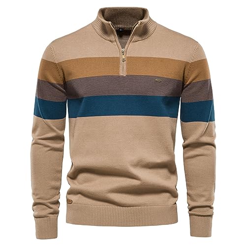 Herren Pullover 1/4 Zip Tops Winter Warm Knit Polo Neck Pullover Langarm Weich Gemütlich Rollkragen Viertel Reißverschluss Strickwaren Pullover Thermopullover Langarm Sweatshirts Knit Unterhemd, von Generisch