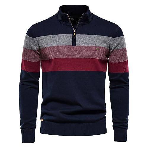 Herren Pullover 1/4 Zip Tops Winter Warm Knit Polo Neck Pullover Langarm Weich Gemütlich Rollkragen Viertel Reißverschluss Strickwaren Pullover Thermopullover Langarm Sweatshirts Knit Unterhemd, navy, von Generisch