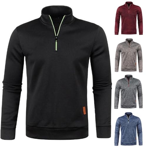 Herren Pullover Einfarbig Sweatshirt Half Zip Pulli Modische Sweater Basic Langarmshirt Training Strickpullover Casual Winterpullover Männer Rollkragenpullover Langarm Wanderpullover Fleece Oberteil von Generisch