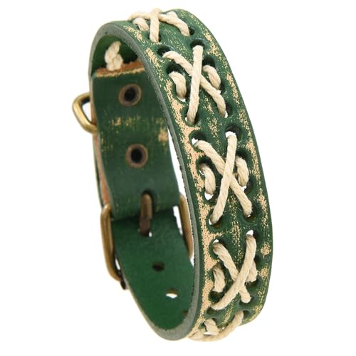 Herren Punk Armband Breites Echtleder Armband Verstellbare Gürtelschnalle Handarbeit Seil Geflochten Vintage Casual Manschettenarmreif Damen Unisex Schmuck Geschenk Grün von Generisch