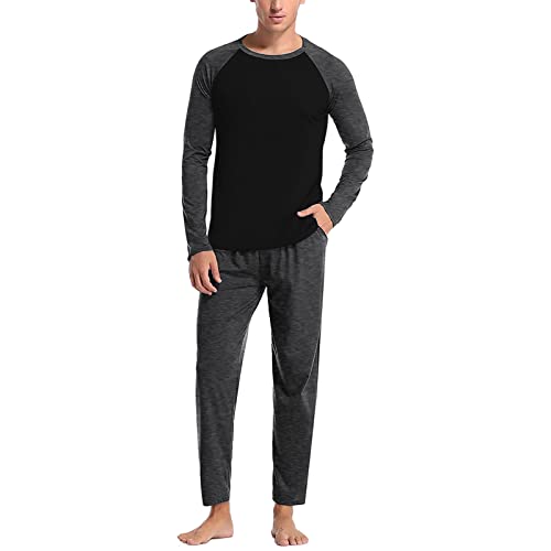 Herren-Pyjama-Set, einfarbig, Hemd, Hose, Pyjama-Set, 2er-Set, karierter Herren-Pyjama, dunkelgrau, XXL von Generisch