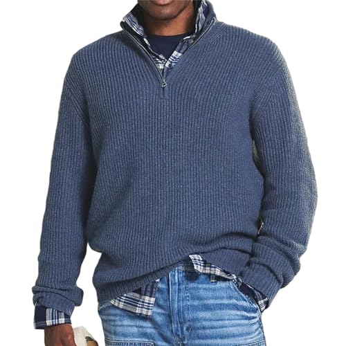 Herren Quarter Business Casual Reißverschluss Pullover Basic Quarter Zip Pullover Mock Neck Knit Polo Sweater Pullover Sweater, blau, L Herren Quarter Business Casual Reißverschluss Pullover Basic Quarter Zip Pullover Mock Neck Knit Polo Sweater Pullover Sweater, blau, L von Generisch