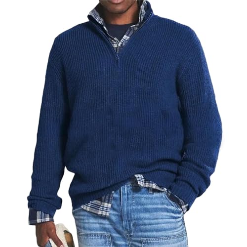 Herren Quarter Zip Pullover Business Casual Mock Neck Knit Polo Sweater, Dunkelblau, XXL von Generisch