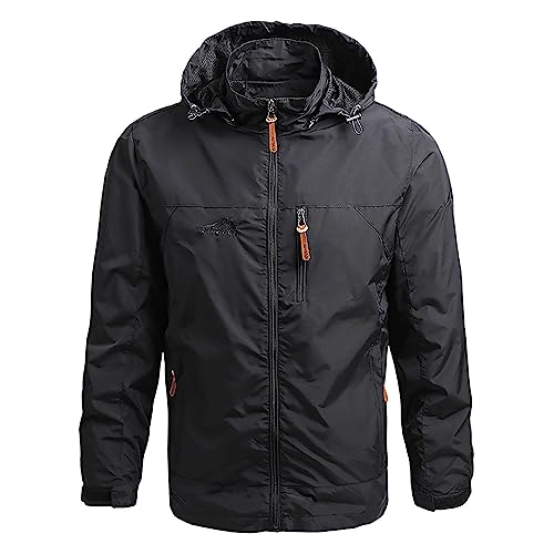 Herren Regenjacke Wasserdicht Windjacke Winddicht Outdoorjacke Männer Regenmantel Reißverschluss Herbst Jacke Dünn Softshelljacke Leichte Übergangsjacke Atmungsaktiv Regenparka Camping Sommerjacke von Generisch