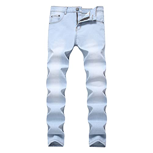 Herren Regular Fit Jeans Mit Geradem Bein Slim Fit Loose Denim Stretchy Hip Hop Biker Jeans Destroyed Fashion Pants (28,Hellblau) von Generisch