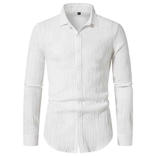 Herren Regular Fit Kleid Hemd Solide Faltenfrei Langarm Casual Business Button Up Mit Tasche Sport Langarmshirt Schwarz Weiss Herrenhemden Baumwolle von Generisch