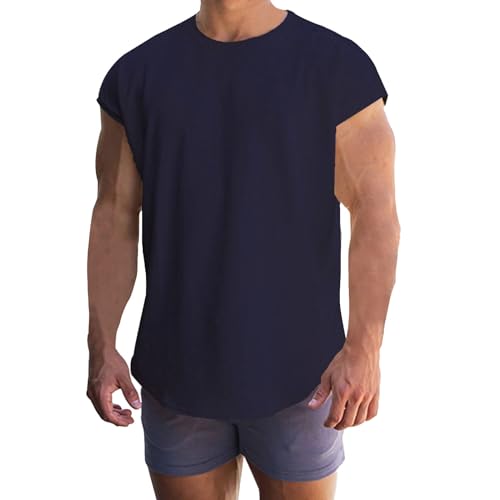 Herren Regular Fit Weste - Unisex Running Muscle Tank Tops Gym Westen Basketball Tank Tops Training Kurzarm Leicht Rundhals Sommer Unterhemden Vintage Casual Unterhemd Dry-Fit Workout Top, navy, 3XL von Generisch