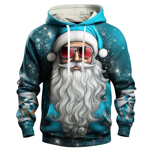 Ugly Christmas Weihnachtspullover Herren Langärm Weihnachtsmann Hirsch Drucken Mit Tasche Kordelzug Hoodie Lustig Weihnachtspulli Rundhals Strickpullover mit Schneeflocke für Weihnachten Party Ugly Christmas Weihnachtspullover Herren Langärm Weihnachtsmann Hirsch Drucken Mit Tasche Kordelzug Hoodie Lustig Weihnachtspulli Rundhals Strickpullover mit Schneeflocke für Weihnachten Party von Generisch