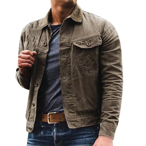 Herren Retro Mod 60er 70er Jahre Militärhemd Jacke Overshirt Denim Kurze Jeansjacke Herren Vintage Stil Trucker Mantel Western Classic Style Mantel Leichte Jeans Oberbekleidung Stilvolle Cowboy-Mäntel von Generisch