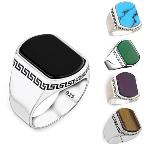 Herren Ring 925 Sterling Silber mit schwaruem onyx stein tigerauge türkisstein - Eleganter Silberring für Herren - Hochwertiger Schmuckring für Männer (Schwarz(Onyx), 62) von Generisch