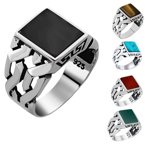 Herren Ring 925 Sterling Silber mit tigerauge - Eleganter Silberring für Herren - Hochwertiger Schmuckring für Männer (Grün(Achat), 66) von Generisch