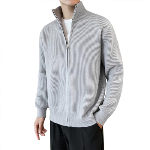 Herren Rollkragenpullover Zip Pullover Half Zip Pullover Arbeitspullover Strickpullover Arbeitspullover Atmungsaktive Pullover Fleecepullover Pullover Rundhals Gestreifter Tops (Grey, XL) von Generisch
