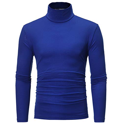 Herren Rollkragenshirt Langarm,Herren Longsleeve Rollkragenpullover Regular Fit Langarmshirts Rollkragen Pullover Baumwolle Sweatshirt Elastisch Einfarbig (01 Blau, XXL) von Generisch