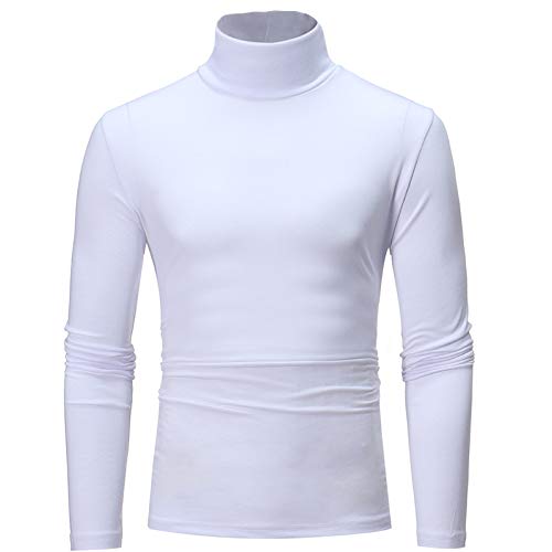 Herren Rollkragenshirt Langarm,Herren Longsleeve Rollkragenpullover Regular Fit Langarmshirts Rollkragen Pullover Baumwolle Sweatshirt Elastisch Einfarbig (01 Weiß, L) von Generisch
