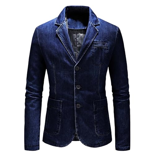 Herren Sakko Slim Fit Jeans Jacke Anzugjacke Denim Casual Business Freizeit 3 Knöpfe Anzugsjacke mehrere Taschen Blazer Freizeit Klassisch Sakko Vintage Jeans Jacke von Generisch