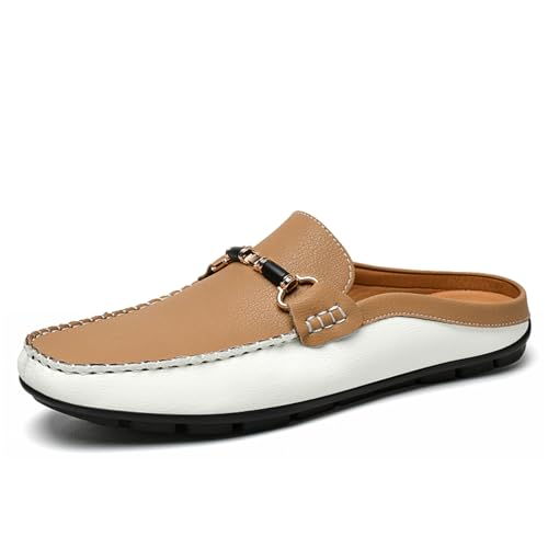 Herren-Sandalen, Slipper, modisch, Leder, formelle Kleidung, lässig, bequem, weich, rückenfrei, khaki, 42.5 EU von Generisch