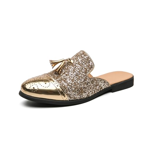 Herren-Sandalen, Slipper, modisch, Leder, formelle Kleidung, lässig, rückenfrei, Kleid, gold, 38 2/3 EU von Generisch