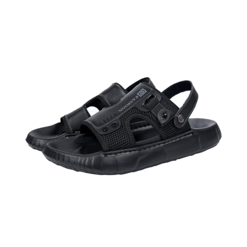 Herren Sandalen Leder dicke Sohle Dual Use Schuhe atmungsaktive und rutschfeste weiche Sohle Strandschuhe (schwarz,41) von Generisch