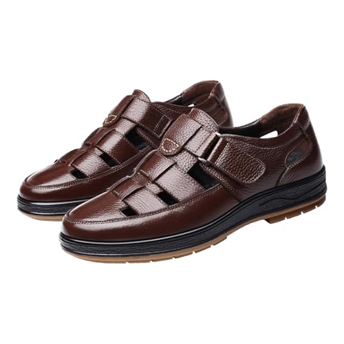 Herren Sandalen Spitze Zehenausschnitte Riemchen Atmungsaktiv Bequeme Gummisohle Leichte rutschfeste Wandersandale (Brown, 39) von Generisch