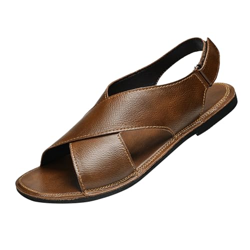 Herren-Sandalen mit offenem Zehenbereich, Ledersandalen, gepolstert, leicht, Sport, Outdoor, Sommer, Urlaub, Strand, Wandern, Bootfahren, Städte, weich, braun, 39 EU von Generisch