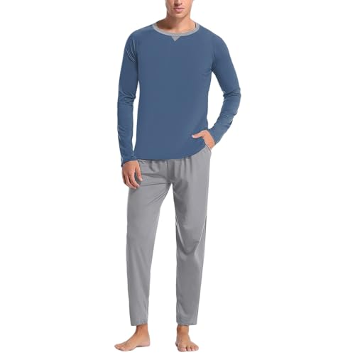 Herren Schlafanzug - Weich Morgenmantel Weihnachten Druck Lange Thermo Loungewear Gürtel, superweich Langarmshirt Mit Bündchen Pyjamahose für den Winter zu Hause von Generisch