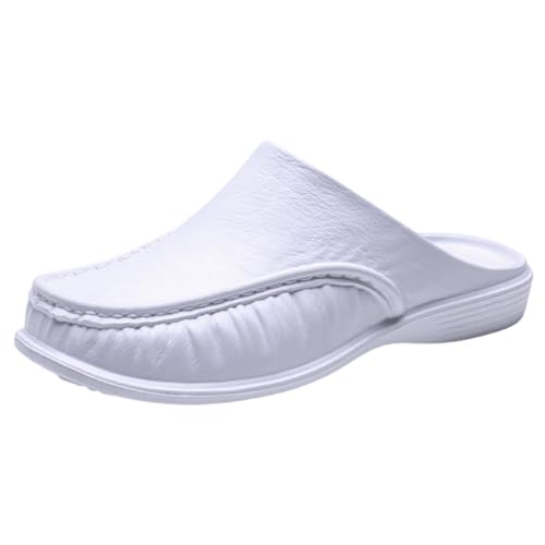 Herren-Schlupfschuhe, Leder, geschlossene Zehenpartie, einfarbig, breit, lässig, für Spaziergänge drinnen und draußen, weiß, 39 1/3 EU Herren-Schlupfschuhe, Leder, geschlossene Zehenpartie, einfarbig, breit, lässig, für Spaziergänge drinnen und draußen, weiß, 39 1/3 EU von Generisch