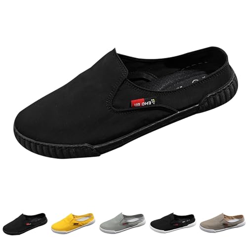Herren-Schlupfschuhe aus Segeltuch, rückenfrei, leicht, flach, für Boot, Yacht, Deck, Plimsoll Espadrilles, ganztägigen Komfort, lässig, flach, niedrig, Schwarz , 39 2/3 EU von Generisch
