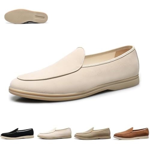 Herren-Schlupfschuhe aus Wildleder, lässig, formell, leicht, Mokassins, Anzugschuhe für Fahren, Urlaub, Arbeiten, beige, 46 EU von Generisch