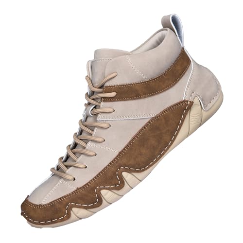 Herren-Schnürschuhe aus Leder mit Kontrasteinsätzen, lässige Wanderschuhe mit gepolsterter Innensohle, rutschfeste Gummisohle, Zick-Zack-Zwischensohlennähte für verbesserte strukturelle Steifigkeit von Generisch