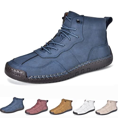 Herren Schnürstiefel Italienische Handgefertigte Chukka Boots Herren Leder Handgefertigte High Top Stiefeletten Rutschfeste Wasserdichte Wanderschuhe, blau, 43 EU Herren Schnürstiefel Italienische Handgefertigte Chukka Boots Herren Leder Handgefertigte High Top Stiefeletten Rutschfeste Wasserdichte Wanderschuhe, blau, 43 EU von Generisch