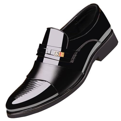 Herren-Schuhe aus Lackleder, spitz zulaufender Zehenbereich, niedriger Absatz, rutschfest, bequem, formell, Business-Kleid, Oxford-Slipper, für formelle Party, Hochzeit, Schwarz , 42.5 EU Herren-Schuhe aus Lackleder, spitz zulaufender Zehenbereich, niedriger Absatz, rutschfest, bequem, formell, Business-Kleid, Oxford-Slipper, für formelle Party, Hochzeit, Schwarz , 42.5 EU von Generisch