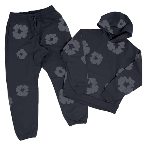 Herren Schwarz Tracksuit 2 Piece Unisex Damen Trainingsanzug Y2k Hip Hop Streetwear Hoodie Sportanzug Sporthose Buchstaben Druck Lose Sweatshirt Sweat Anzug Loose Fit Grau Blau S xs M xl xxl 3xl 5xl von Generisch