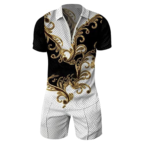 Herren Sets Outfits Zweiteiliges Activewear Sweatsuits Set Revers/Rundhalsshirt Sportbekleidung Revers Sommer Hose Herren Herren Outfit Komplett Set Stylisch von Generisch