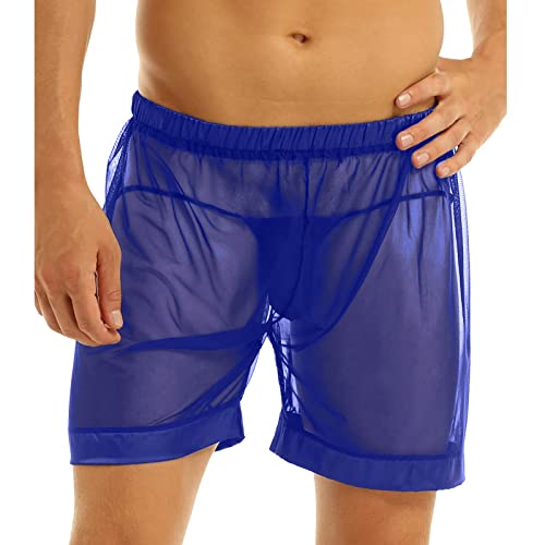 Herren Sexy Unterwäsche Atmungsaktive Boxershorts Mesh Shorts Transparenten Herren Unterwäsche mit Großen Split Mesh Pants (Blue, L) von Generisch