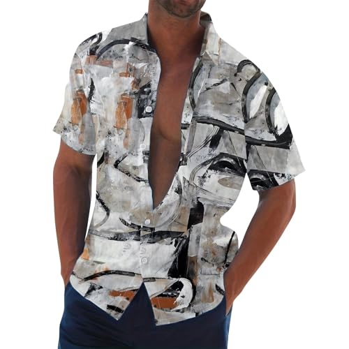 Herren Shirt, Langarm Und Kurzarm Hemd Button Down Shirts for Männer Weiß Polo Slim Fit Leinen Hemden Fit Baumwolle Seidenhemd Bügelfrei Karo Short von Generisch