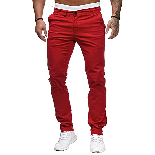 Herren Slim Fit Gerade Hose für Männer Beiläufig Einfarbig Hose Konische Hosen Dünne flache Front Chinos Anzughose (3XL,Rot) von Generisch