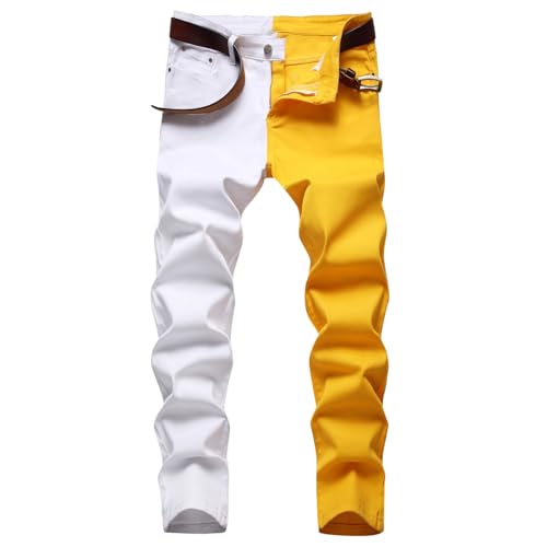 Herren Slim Fit Modern Outdoor Jeanshose Mit Taschen Modische Farben Verbinden Jeanshosen Lässig Straight Mid Waist Jeans Elastisch Streetware Herrenhosen Gerade Schmale Freizeithose (Yellow, 30) von Generisch