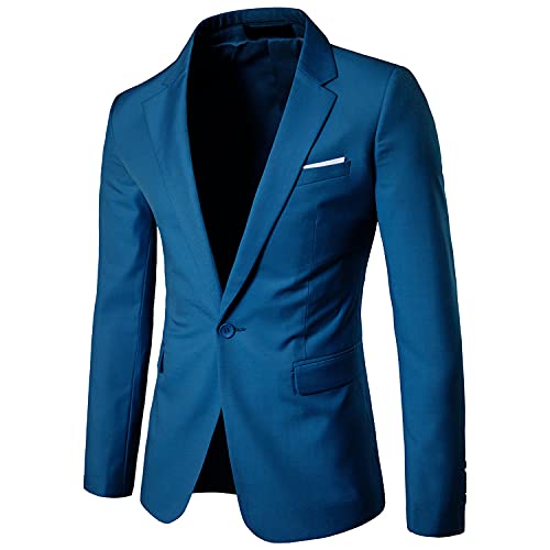 Herren Slim Klassische Anzugjacke Ein Knopf Lässige Sportjacken Mantel Leichter Bequemer Business-Daily-Blazer (Blau,3XL) von Generisch