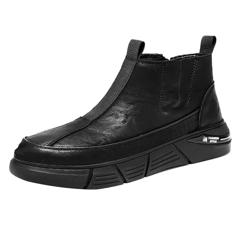 Herren Slip-On High Top Chelsea Boots mit klobiger Sohle, modische Knöchel-Sneaker mit elastischen Seiten, gepolsterte Innensohle, breite Passform, geformte Außensohle für einen unverwechselbaren von Generisch