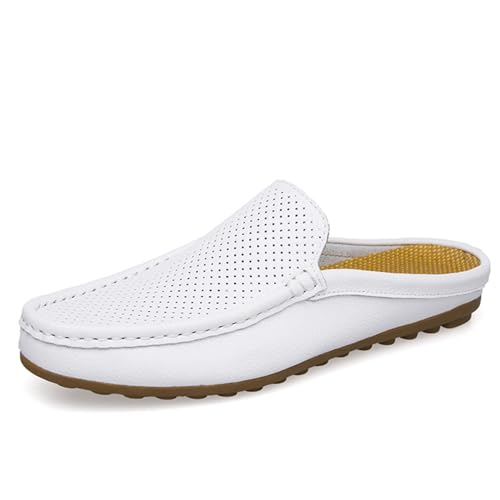 Herren Slip-On Loafers Leder formelle Kleidung Hausschuhe Casual Open Back Business Casual Schuhe Herren Fahrschuhe, weiß, 42.5 EU von Generisch