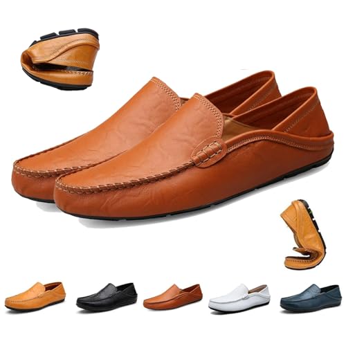 Herren-Slipper, Premium-Echtleder, lässig, atmungsaktiv, Business-Casual-Herren-Lederschuhe, weich, Mokassins, modische Slipper, rotbraun, 46 EU Herren-Slipper, Premium-Echtleder, lässig, atmungsaktiv, Business-Casual-Herren-Lederschuhe, weich, Mokassins, modische Slipper, rotbraun, 46 EU von Generisch