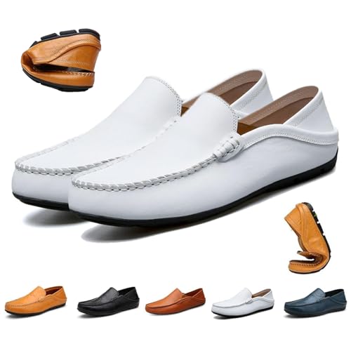 Herren-Slipper, Premium-Echtleder, lässig, atmungsaktiv, Business-Casual-Herren-Lederschuhe, weich, Mokassins, modische Slipper, weiß, 46 EU Herren-Slipper, Premium-Echtleder, lässig, atmungsaktiv, Business-Casual-Herren-Lederschuhe, weich, Mokassins, modische Slipper, weiß, 46 EU von Generisch