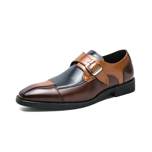 Herren-Slipper aus Leder mit Mönchsriemen, modisch, klassisch, Zehenkappe, niedriges Oberteil, Slip-On-Kleid, Oxford-Schuhe, Business, Freizeit, Büro, Hochzeit, formelle Schuhe, braun blau, 44 EU von Generisch