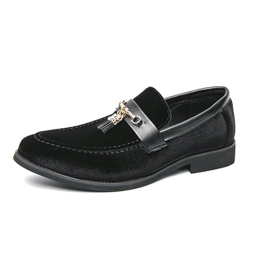 Herren-Slipper aus Wildleder, Quasten, modisch, niedriger Blockabsatz, Smoking-Hausschuhe, Jäten, Party, Abschlussball, Kleid für Herren, Schwarz , 40 2/3 EU von Generisch