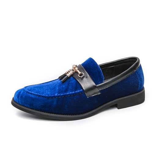 Herren-Slipper aus Wildleder, Quasten, modisch, niedriger Blockabsatz, Smoking-Hausschuhe, Jäten, Party, Abschlussball, Kleid für Herren, blau, 45 EU von Generisch