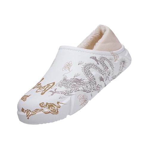 Herren-Slipper | rutschfeste Herren-Slipper-Stiefel | chinesischer Stil mit Drachen-Aufdruck | Winter super warme Slides | Plüsch-Samt-Hausschuhe | rutschfeste Stiefel für den Innenbereich | von Generisch
