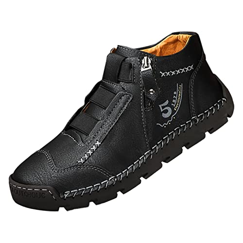 Herren Sneaker Mit Reißverschluss Leder, Freizeitschuhe Herren Sportlich Leder Laufschuhe Weich Leicht Wanderschuhe Atmungsaktiv Joggingschuhe rutschfest Trekkingschuhe Bequeme Schlupfschuhe von Generisch
